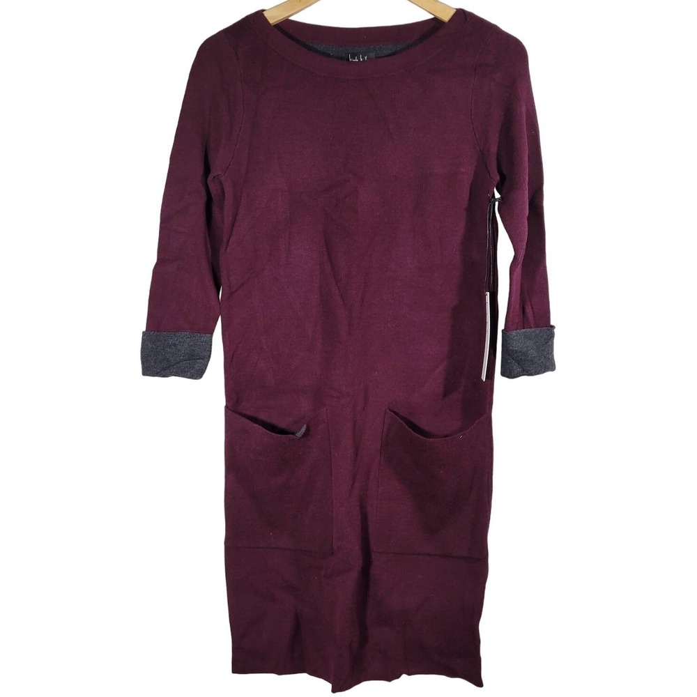 Nicole Miller New York Womens Burgundy Knit Dress With Pockets Size S